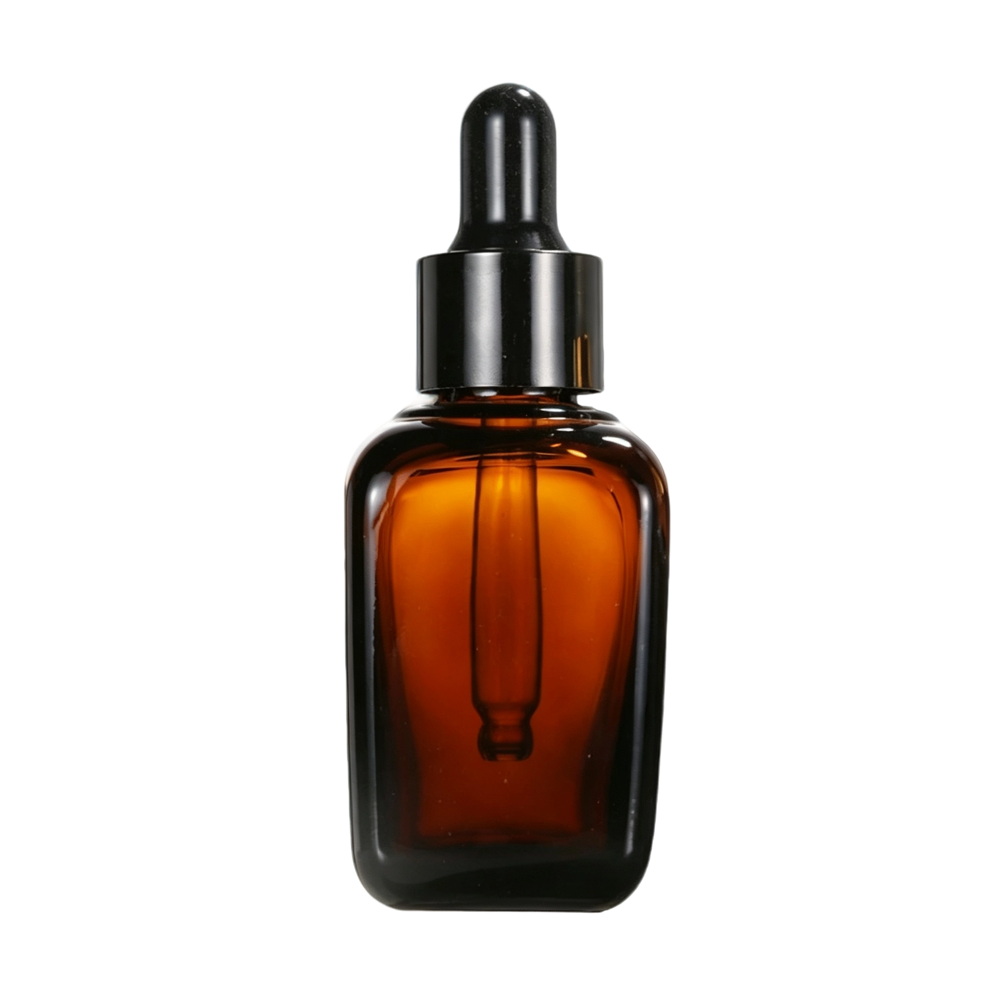 Amber square glass dropper bottles in multiple cosmetic packaging sizes