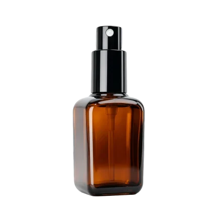amber square glass bottles spray lotion pumps 10ml 25ml 50ml 100ml UV blocking