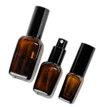 Amber Square Glass Bottles 10ml-100ml | Spray & Lotion Pump Options, UV Light Blocking - Image 2