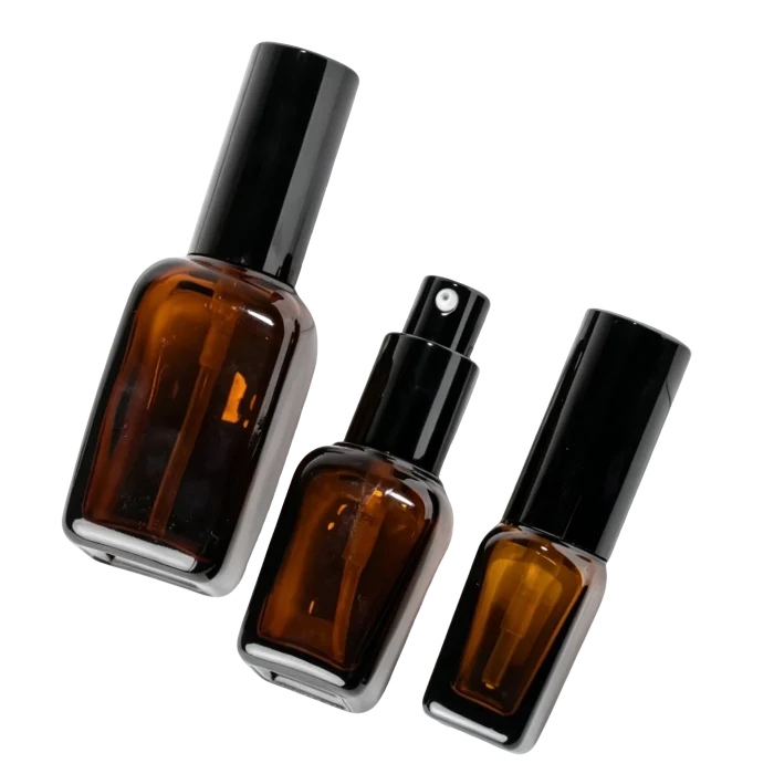Amber Square Glass Bottles 10ml-100ml | Spray & Lotion Pump Options, UV Light Blocking - Image 2