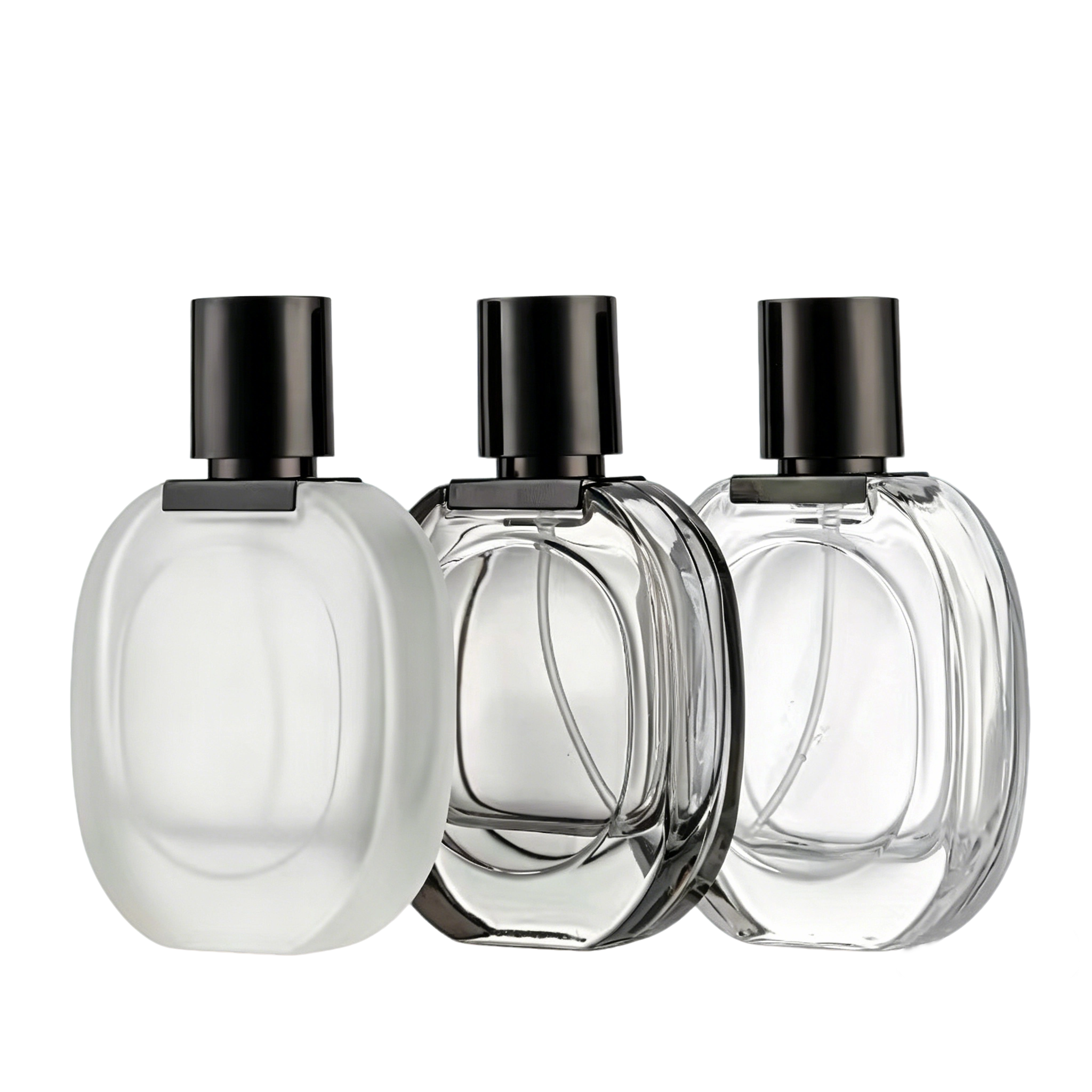VT-GB-0025-主图 oval glass fine mist spray bottles 30ml thin black frosted frosted clear