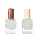 flat square glass perfume bottles wooden caps clear frosted matte 15ml