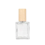 15ml Flat Square Glass Perfume Spray Bottles with Wooden Caps, Clear & Frosted Matte Glass Available - Image 4