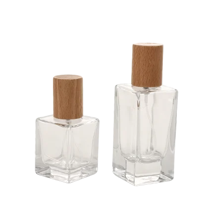 refillable glass perfume bottles beech wood caps 30ml 50ml
