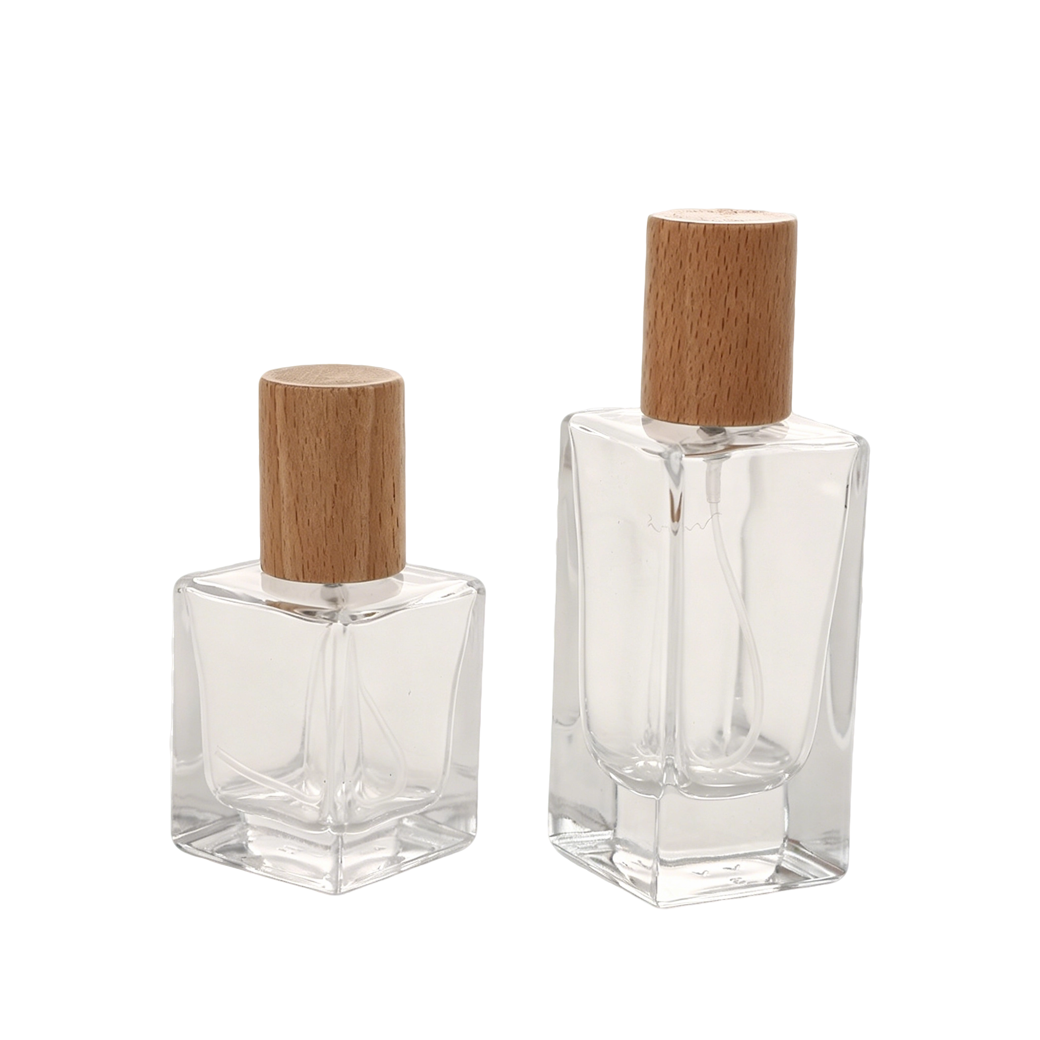 VT-GB-0027-主图 refillable glass perfume bottles beech wood caps 30ml 50ml