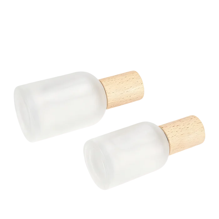 30ml 50ml 100ml Frosted Glass Spray Bottles, Empty Perfume Vials with Wooden Caps - Image 2
