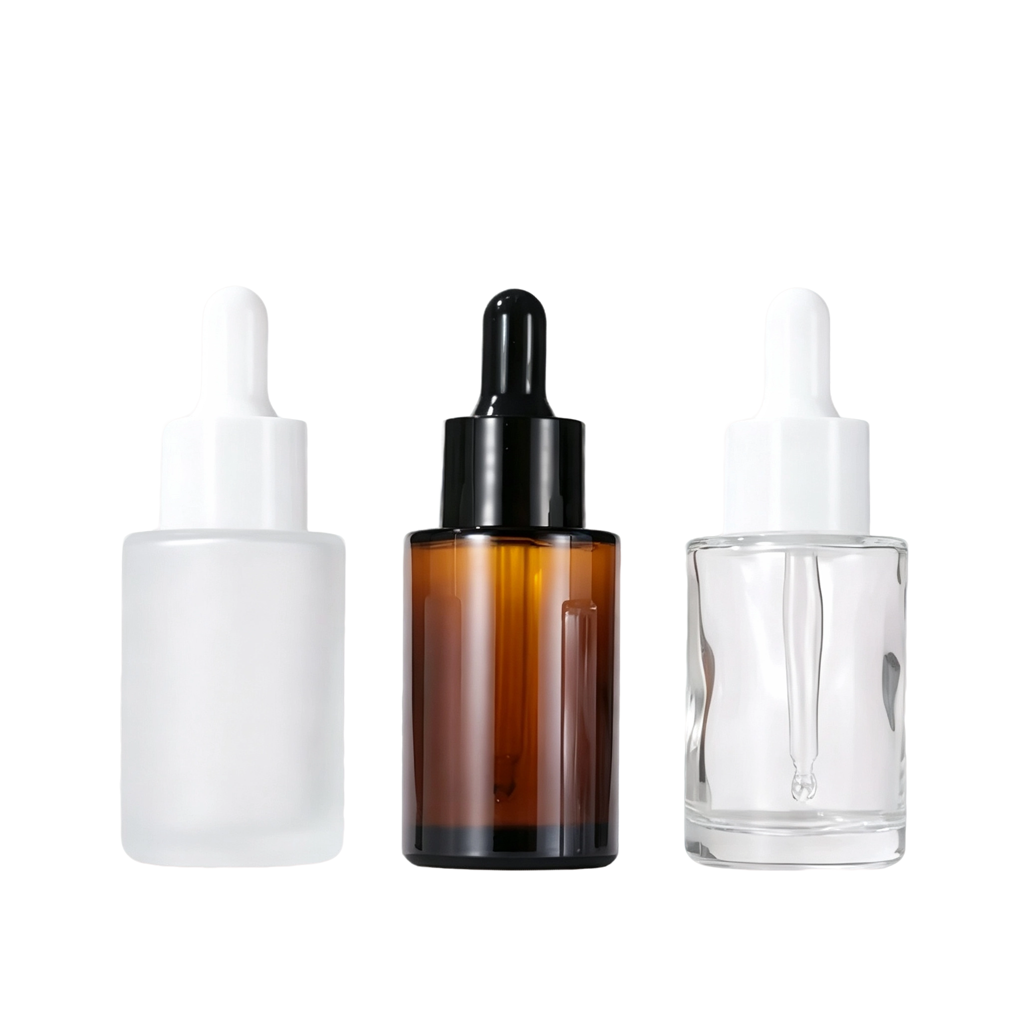 VT-GB-003-主图 round glass dropper bottles 30ml amber frosted clear cosmetics essential oils