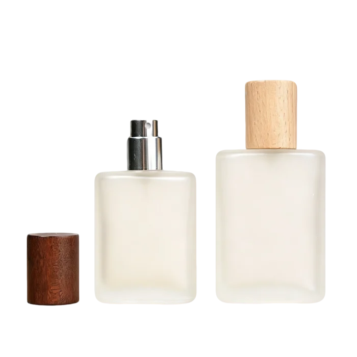 30ml & 50ml frosted glass bottles with wooden caps and mist spray pumps, oval matte empty perfume mist spray bottles - Image 2