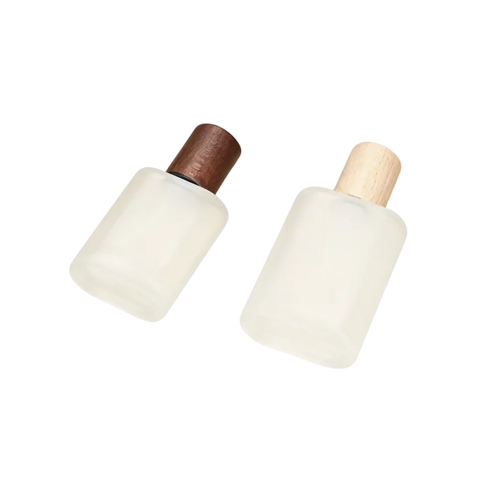 30ml & 50ml frosted glass bottles with wooden caps and mist spray pumps, oval matte empty perfume mist spray bottles - Image 4