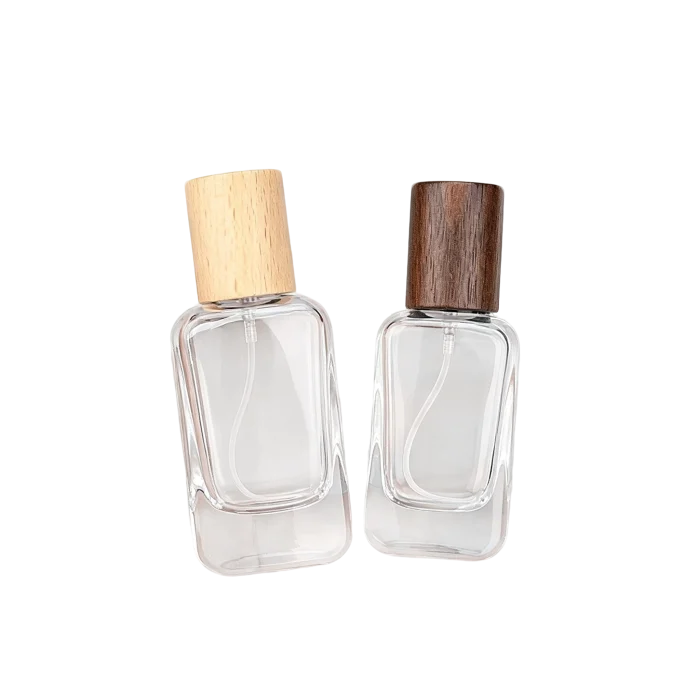 20ml/30ml/50ml Clear Square Glass Perfume Bottles with Wood & Metal Caps - Image 2