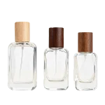clear square glass perfume bottles wood metal caps 20ml 30ml 50ml
