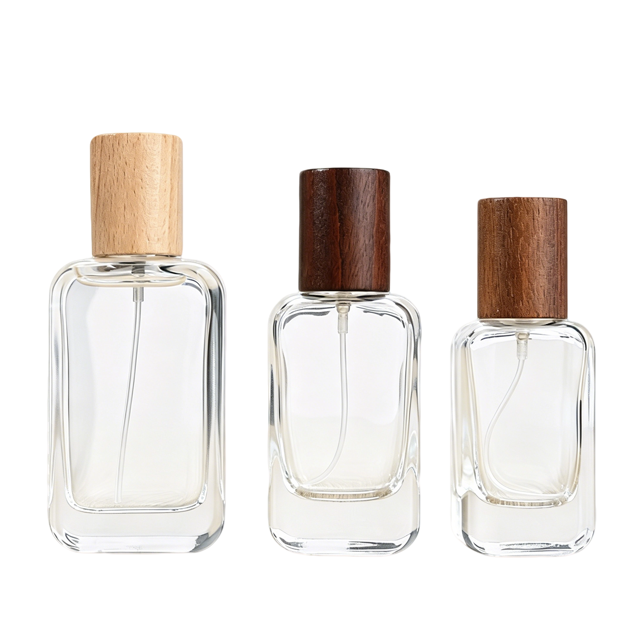 VT-GB-0031-主图 clear square glass perfume bottles wood metal caps 20ml 30ml 50ml