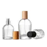 30ml 50ml 100ml Round Clear Glass Perfume Mist Spray Bottles with Wooden Caps - Image 2