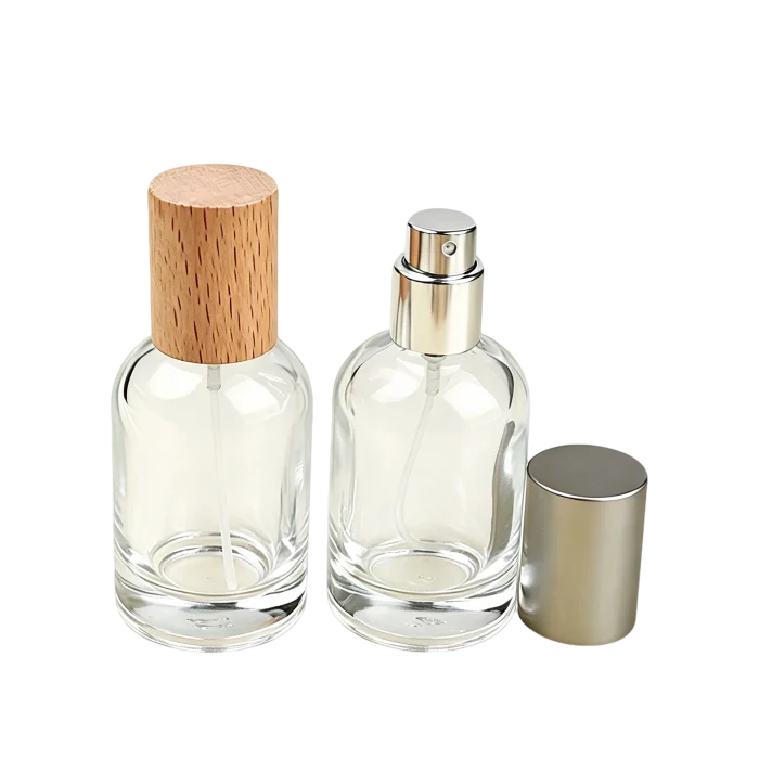 30ml 50ml 100ml Round Clear Glass Perfume Mist Spray Bottles with Wooden Caps - Image 4