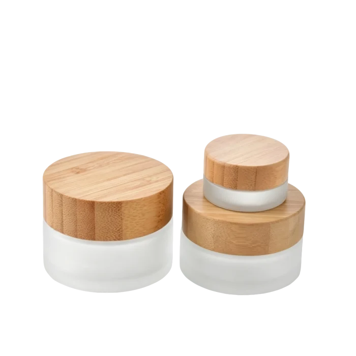 Multi-Size Glass Cream Jars with Wood Grain Screw Lids, Sealed Empty Refill Bottles for Eye Cream & Facial Mask - Image 2