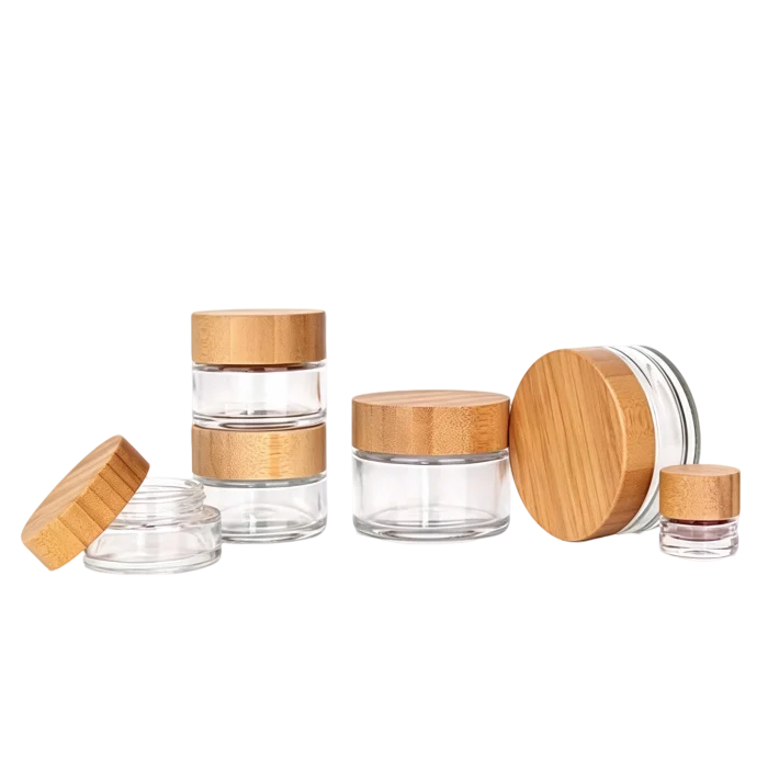 Multi-Size Glass Cream Jars with Wood Grain Screw Lids, Sealed Empty Refill Bottles for Eye Cream & Facial Mask - Image 4