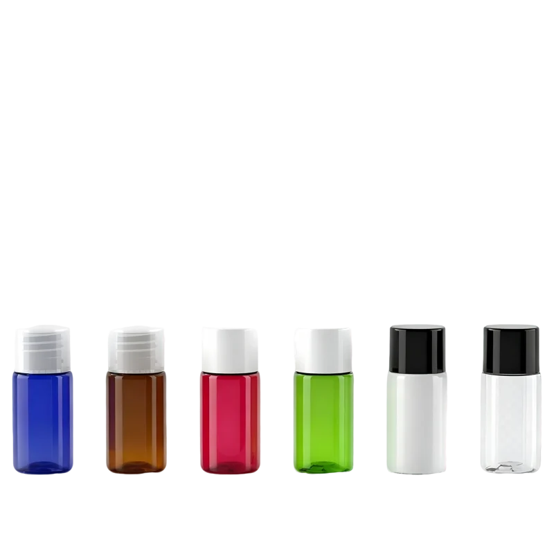 10ml PET bottles with inner stoppers and caps 6 colors blue amber white red green clear