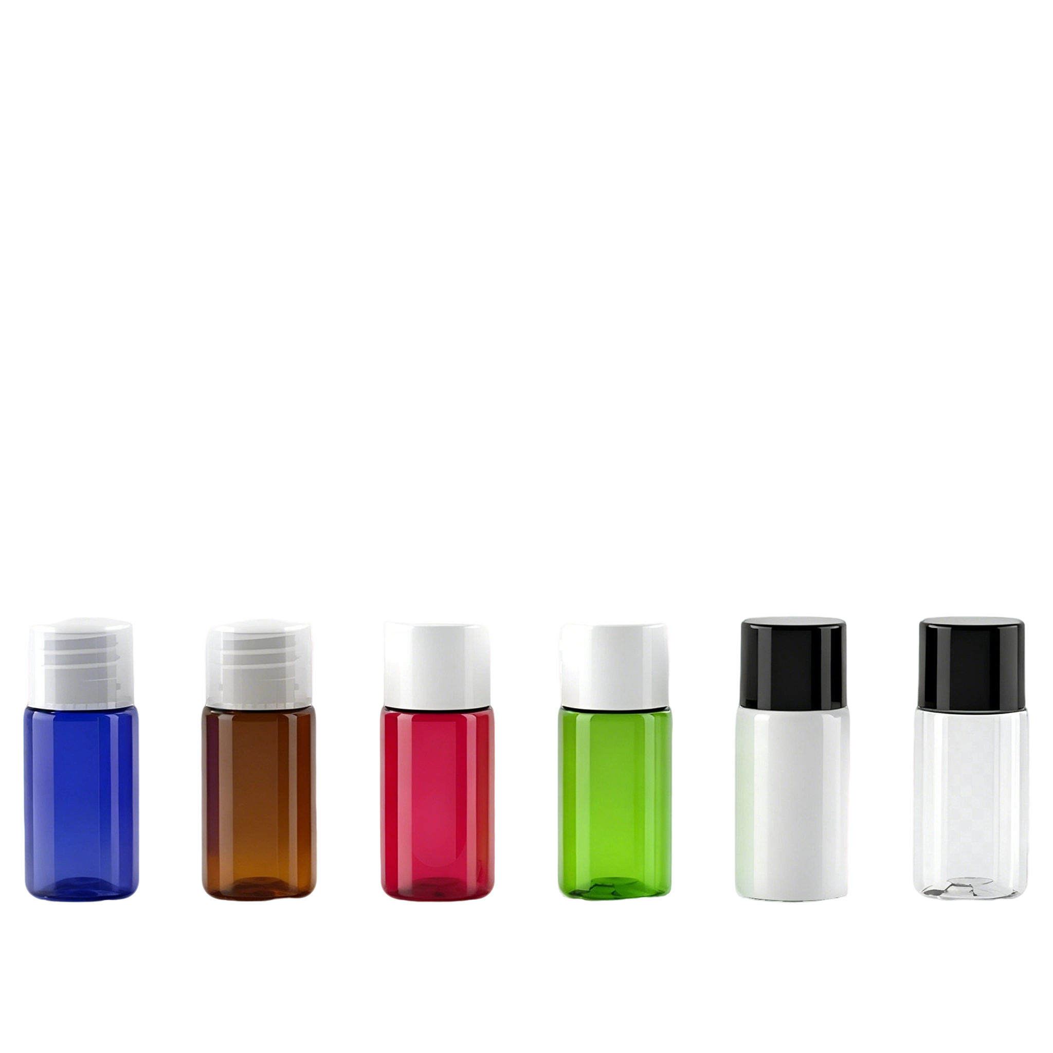 VT-PB-0002-主图-0 10ml PET bottles with inner stoppers and caps 6 colors blue amber white red green clear