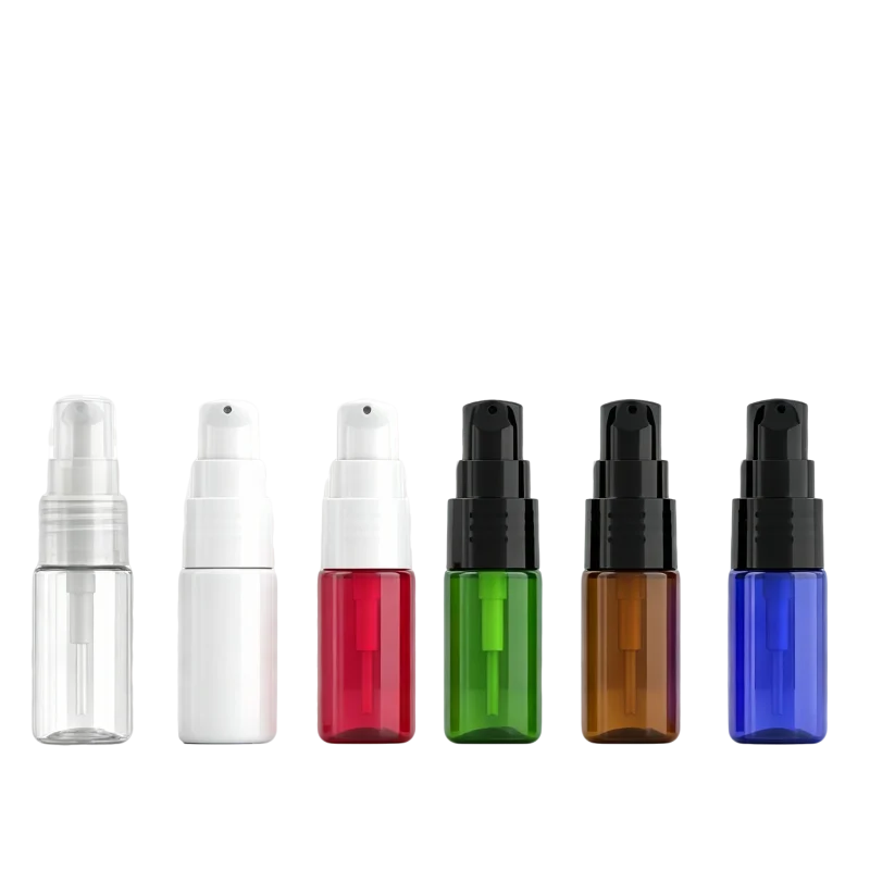 10ml PET bottles with pump heads 6 colors blue amber white red green clear