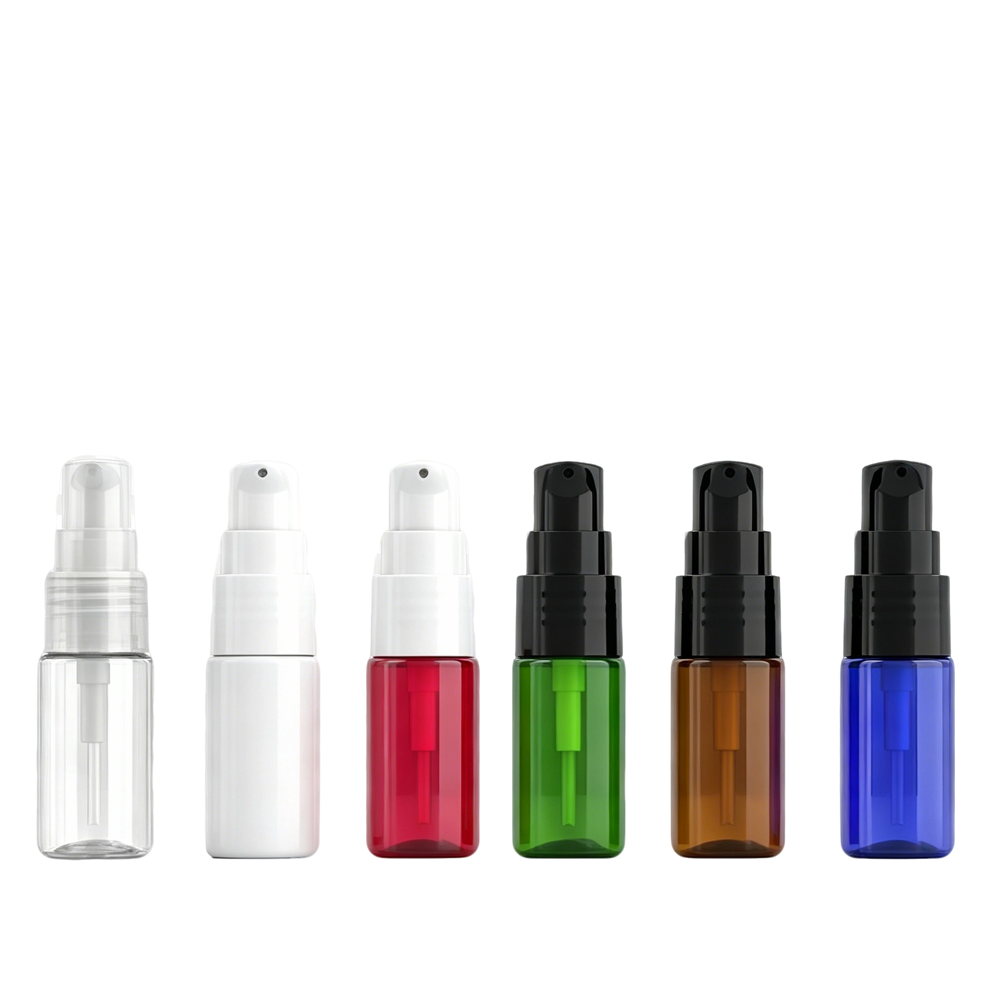 VT-PB-0003-主图 10ml PET bottles with pump heads 6 colors blue amber white red green clear