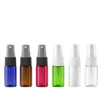 10ml PET bottles with fine mist sprayers 6 colors blue amber white red green clear