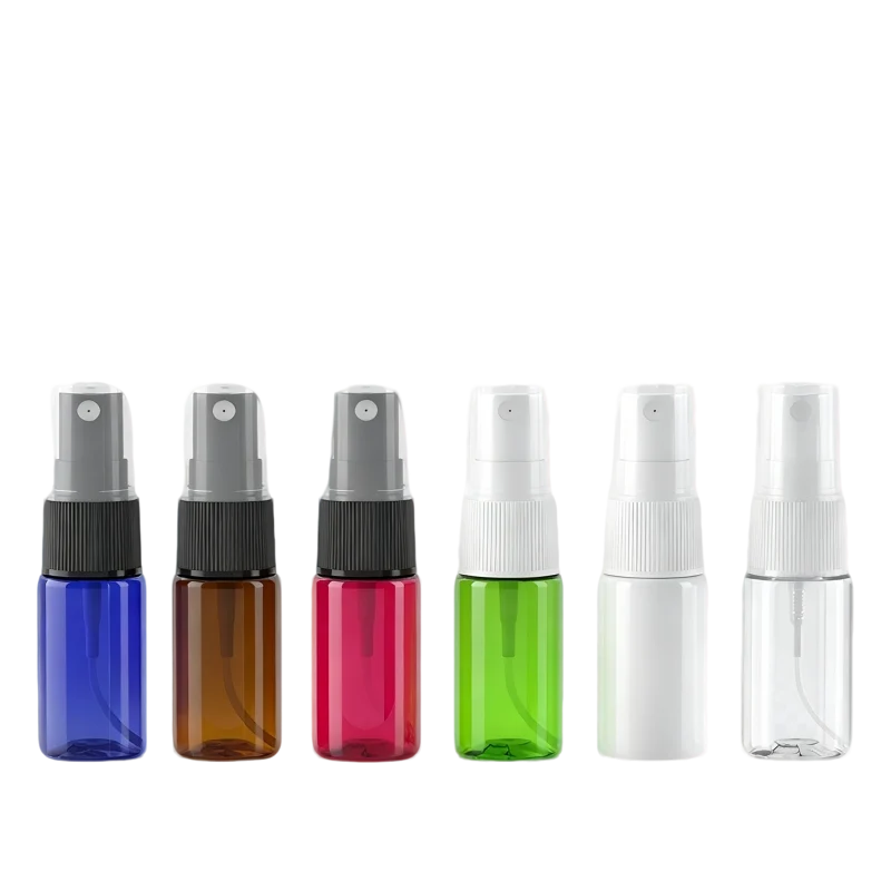 10ml PET bottles with fine mist sprayers 6 colors blue amber white red green clear