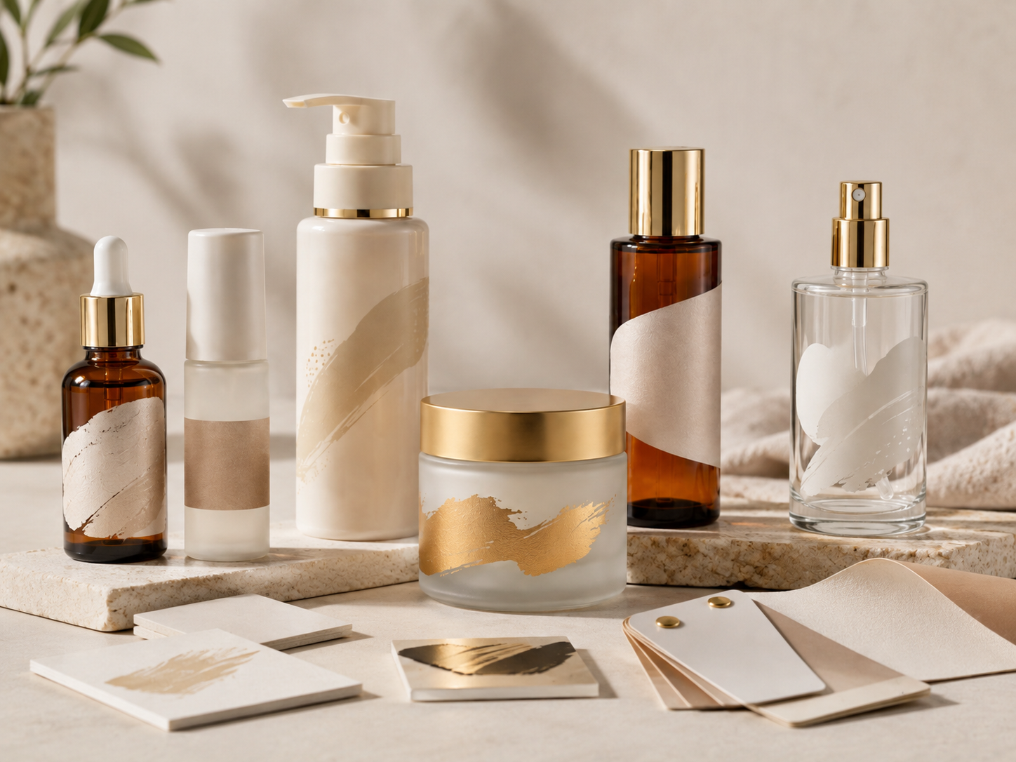 Cosmetic packaging with decoration samples for artwork color and finish selection