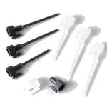 Black and natural/clear plastic dabber caps with applicator sticks for glass sample vials