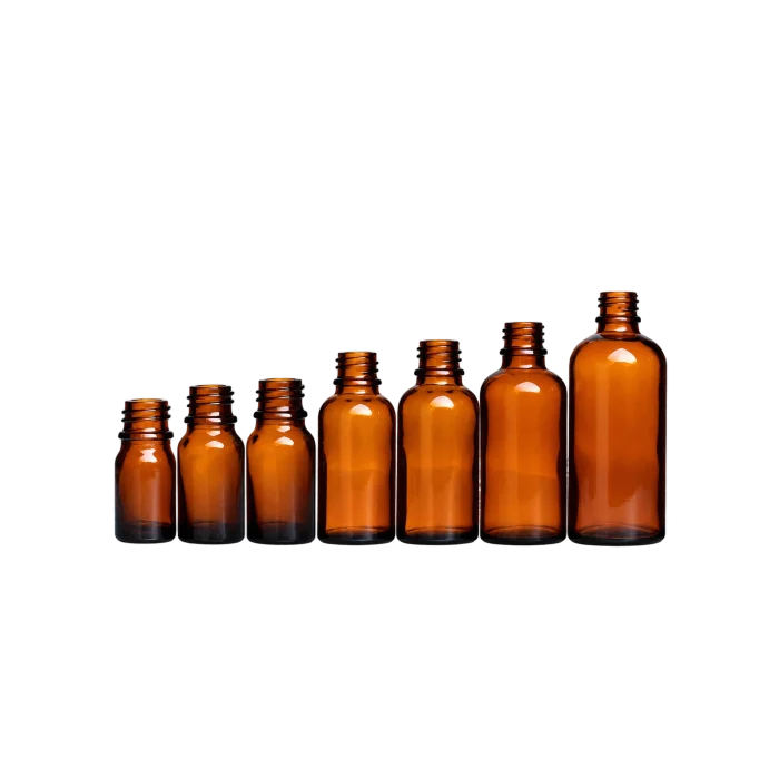 Amber 18mm glass essential oil bottles from 5ml to 100ml