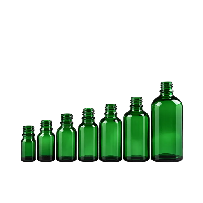Green 18mm glass essential oil bottles from 5ml to 100ml
