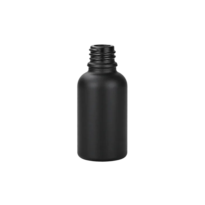 Black frosted glass bottle with 18mm neck