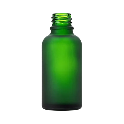 Green frosted glass bottle with 18mm neck