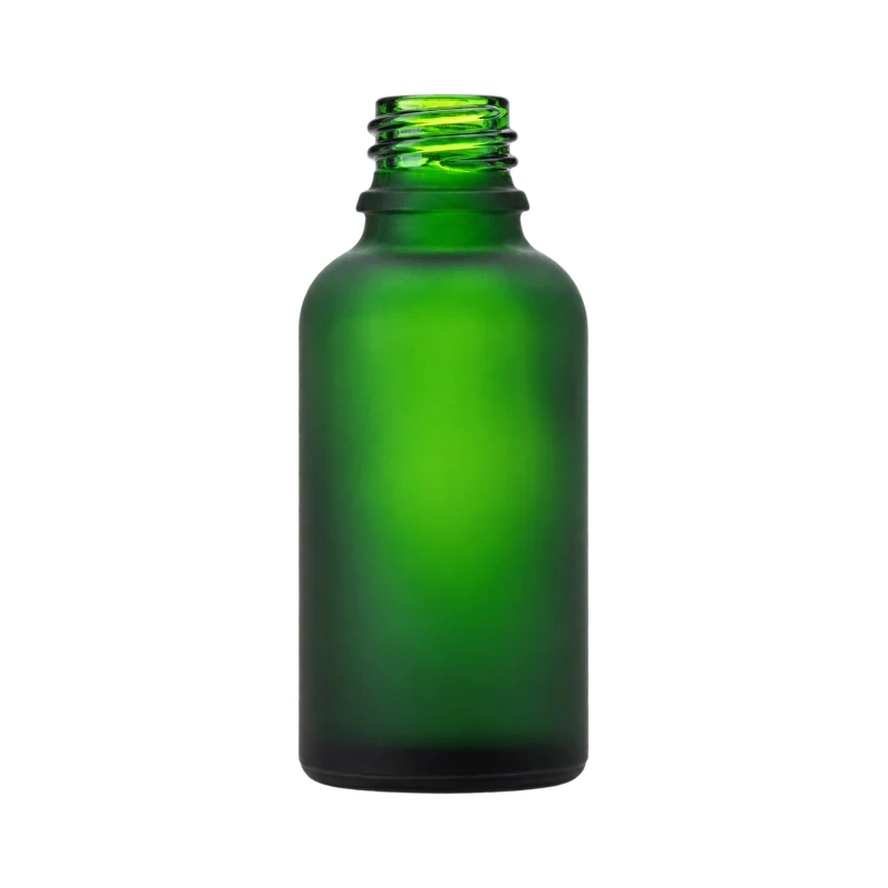 Green frosted glass bottle with 18mm neck