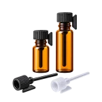 Amber glass sample vials in 1ml and 2ml with black applicator caps
