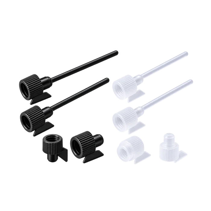 Black and clear screw caps with applicator rods for glass sample vials