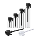 Clear glass sample vials from 0.5ml to 3ml with black applicator caps