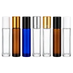 10 ml roll-on bottle configurations in amber, blue, and clear glass