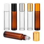 10 ml roll-on bottle configurations in amber, blue, and clear glass