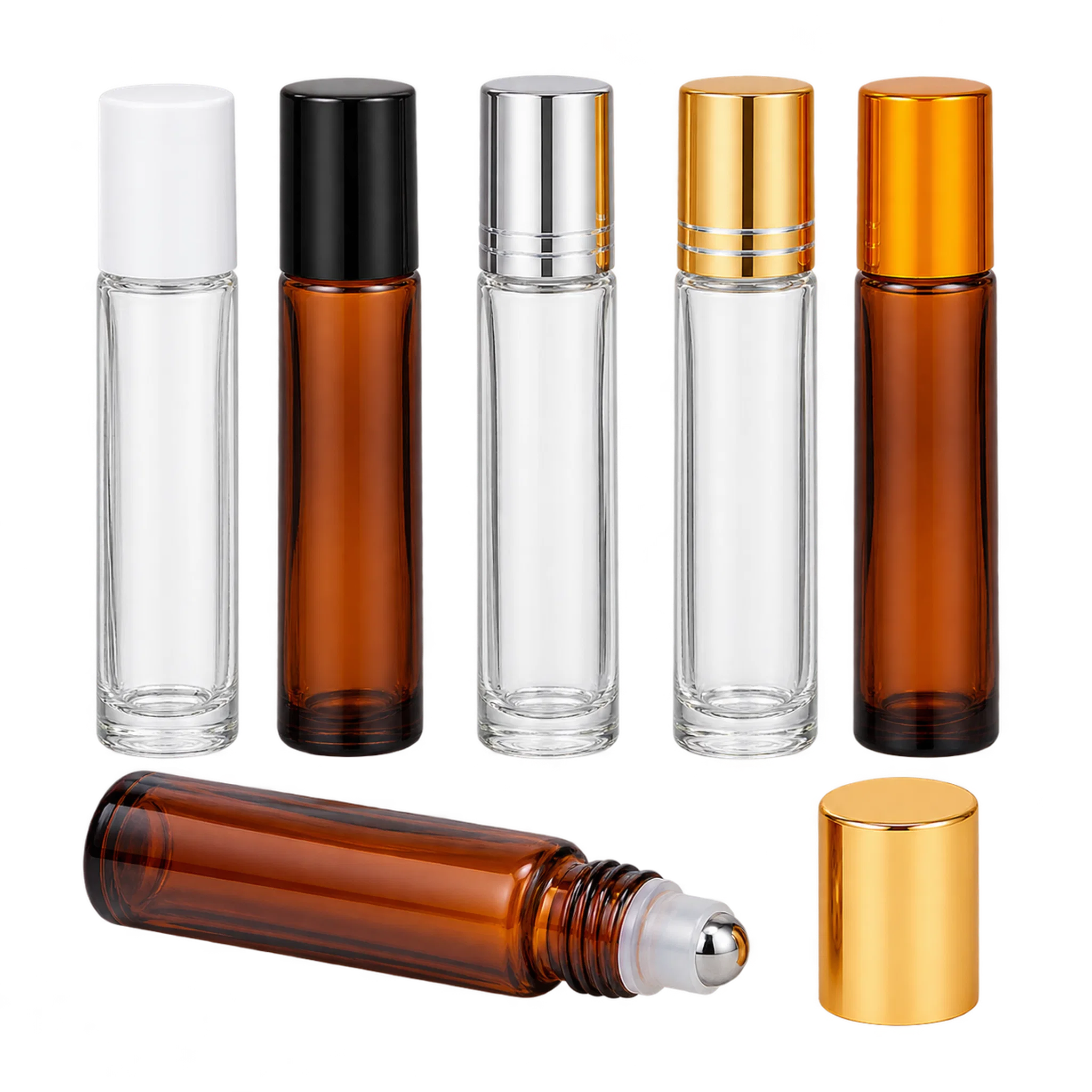 VT-GB-0044-05-0f0015fd23de 10 ml roll-on bottle configurations in amber, blue, and clear glass