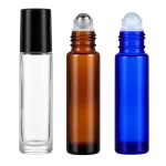 10 ml roll-on bottle configurations in amber, blue, and clear glass