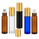 10 ml roll-on bottle configurations in amber, blue, and clear glass