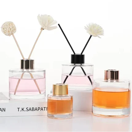 Cylindrical glass diffuser bottles with Gold, Silver and Black cap options