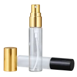 Glass spray bottles with black, silver, and gold aluminum sprayers
