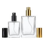 Clear glass spray bottles with black and gold sprayer options