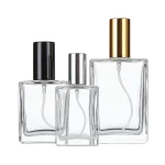 Clear glass spray bottles with black, silver and gold sprayers