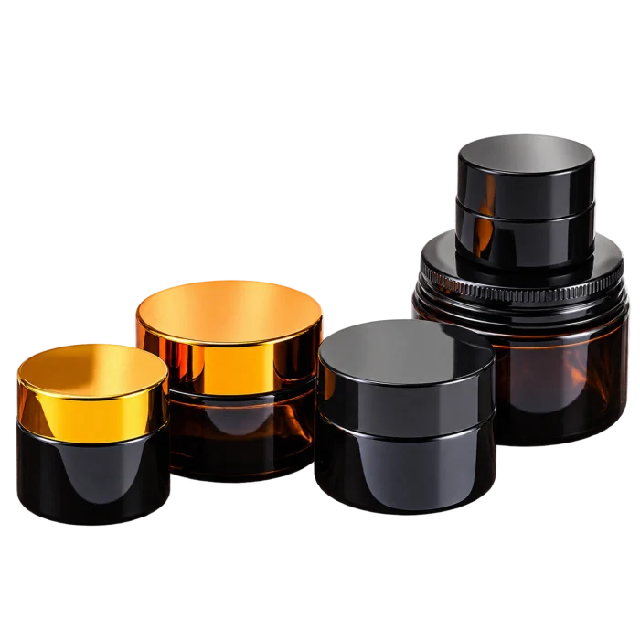 Amber glass jars with cap options