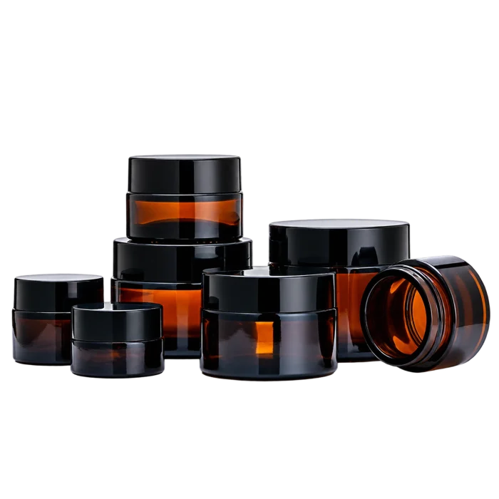 Amber glass jars with cap options