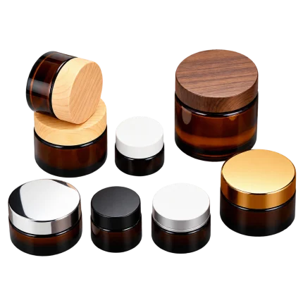 Amber glass jars with cap options