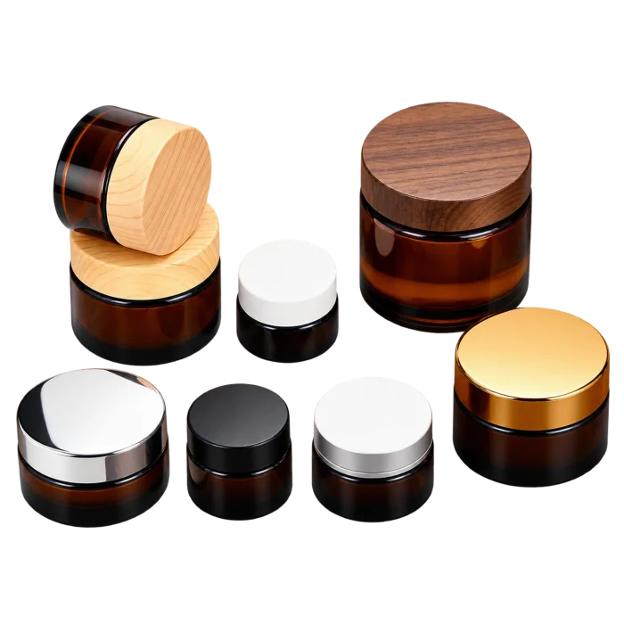Amber glass jars with cap options