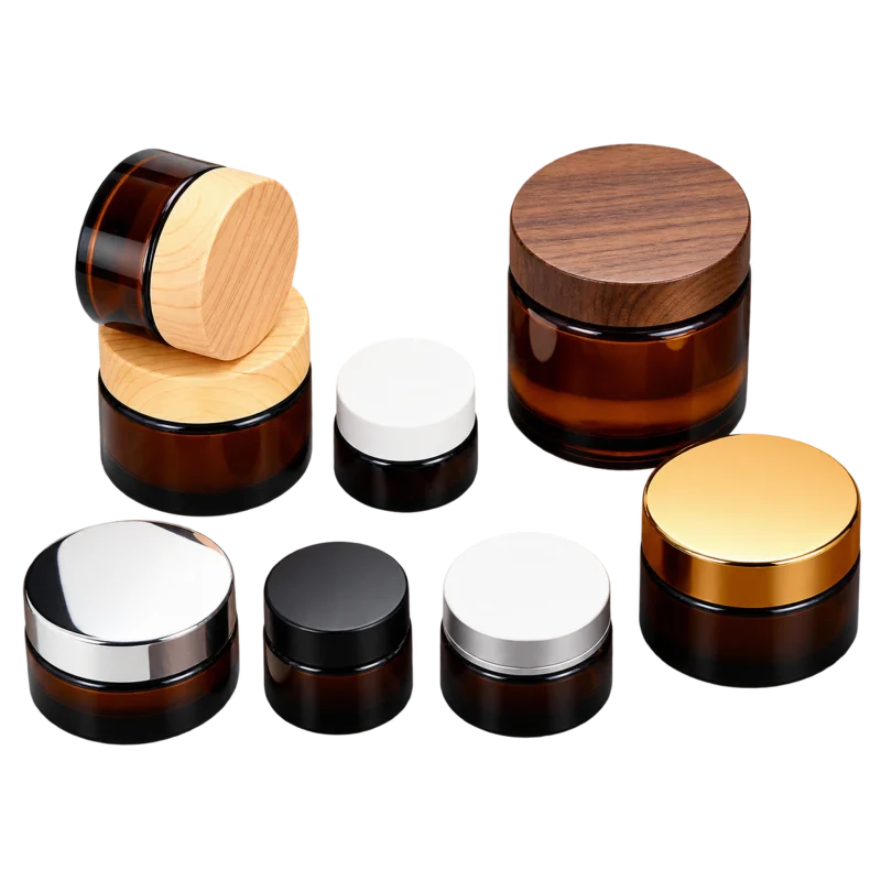 Amber glass jars with cap options
